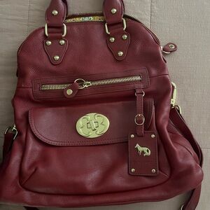 Emma Fox Red Leather Backpack with Gold Accents